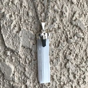SELENITE AND BLACK TOURMALINE CRYSTAL NECK…